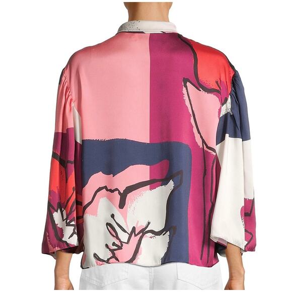 Tanya Taylor Avril Blouse Printed Satin Tie Top Multicolor Print Varies Size M - Picture 2 of 12